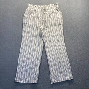 Land 'N Sea Women's  Striped Linen Blend Pull-On Pants Size L Pockets Elastic W